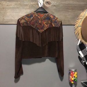 Vintage Suede Leather Aztec Navajo fringe crop jacket